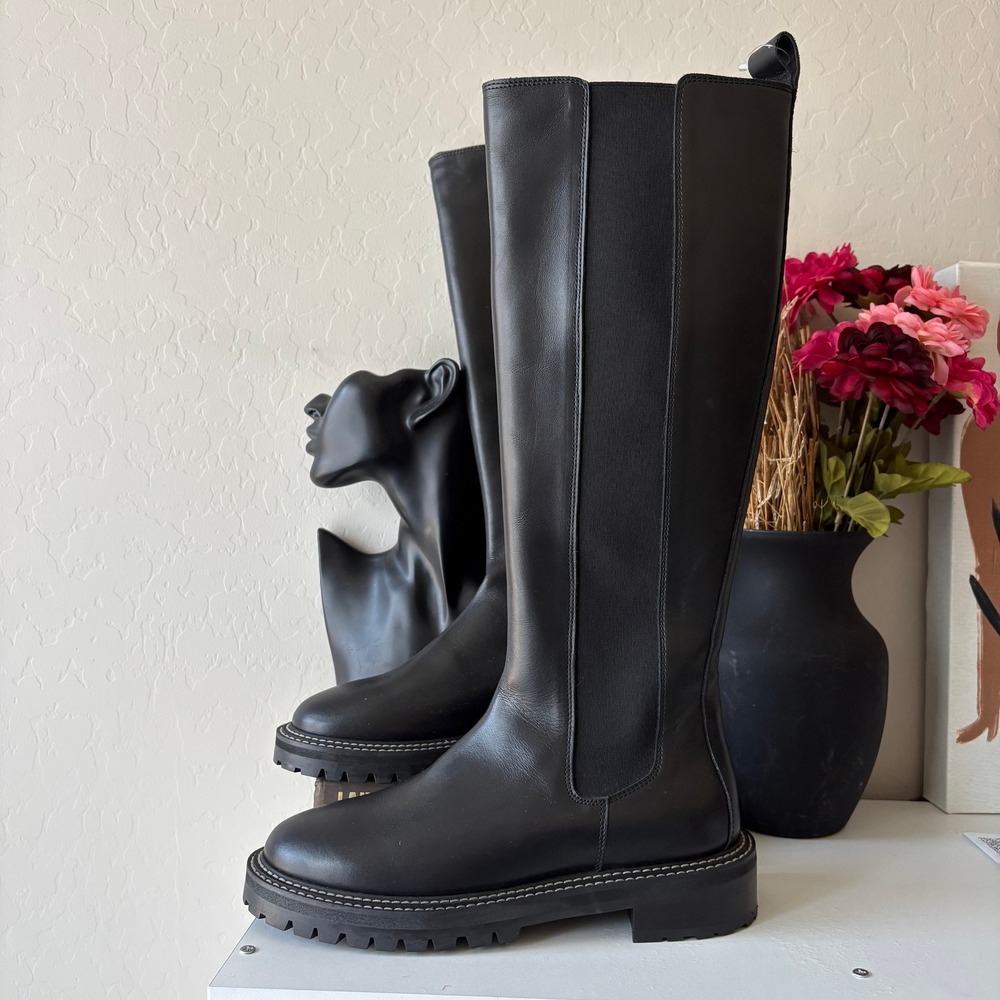 Staud Dutch Tall Black Leather Riding Chelsea Lug Sole Boots Size 38 - Picture 2 of 10